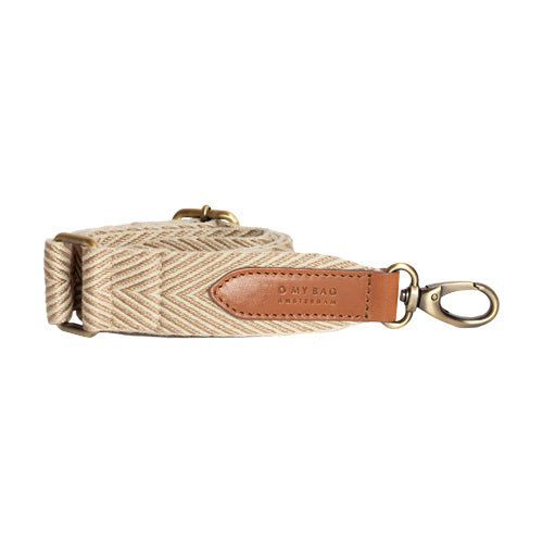 Anse sangle chevron beige/écru & cuir