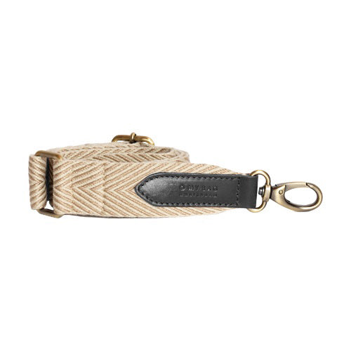 Anse-sangle chevron beige/écru & cuir - Noir