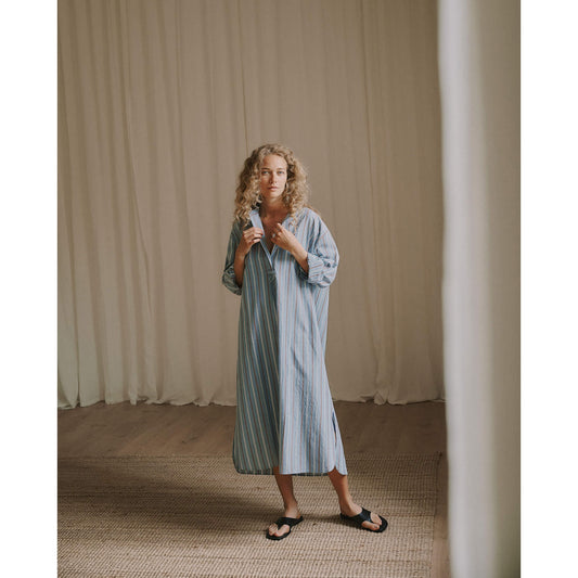 Robe longue "Ella" - rayure Dusty blue