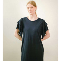 Robe midi manches volants - Bleu nuit