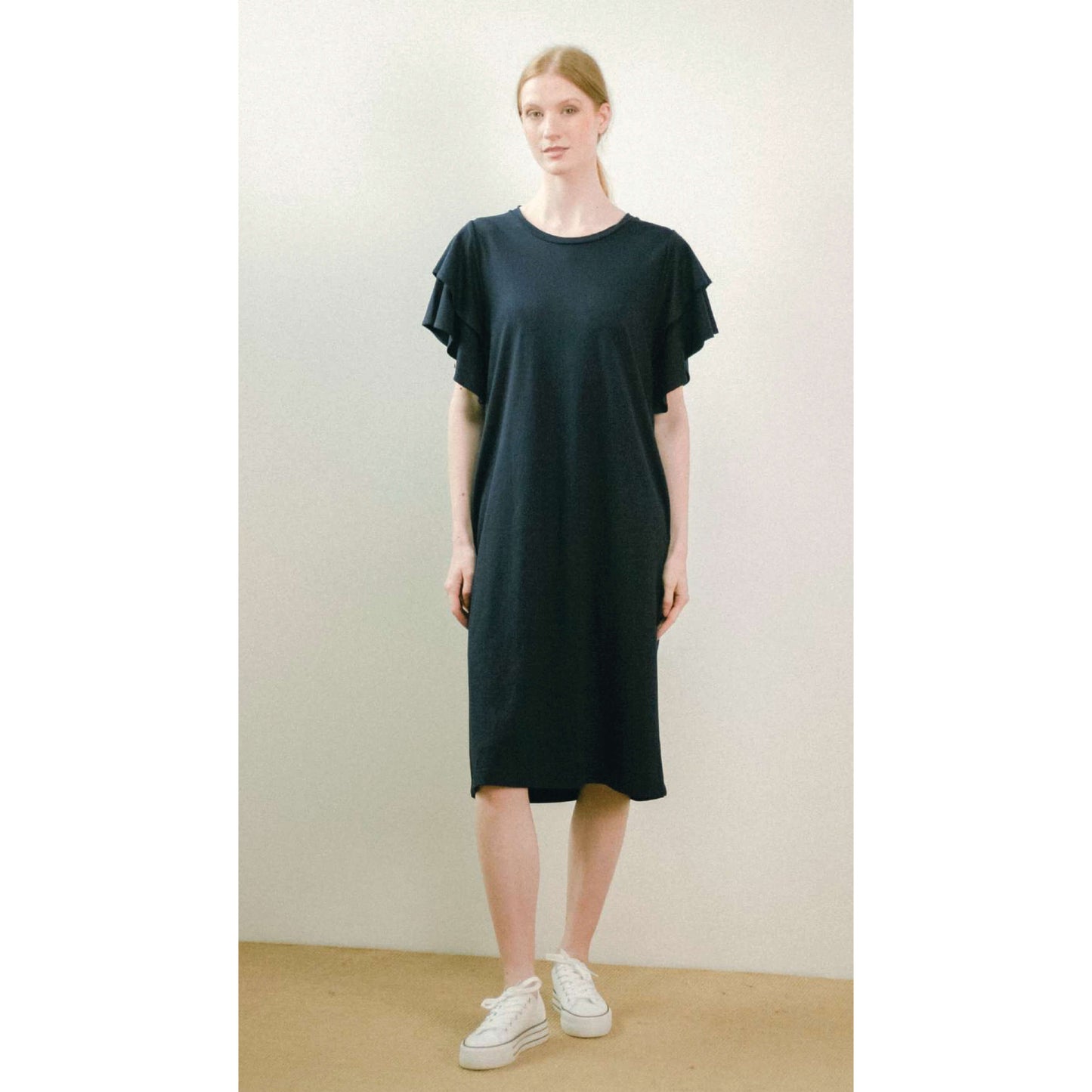 Robe midi manches volants - Bleu nuit