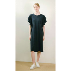 Robe midi manches volants - Bleu nuit