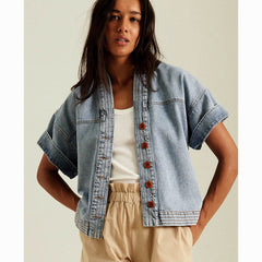 Veste-kimono denim "Xivry On Blue" - Ocean