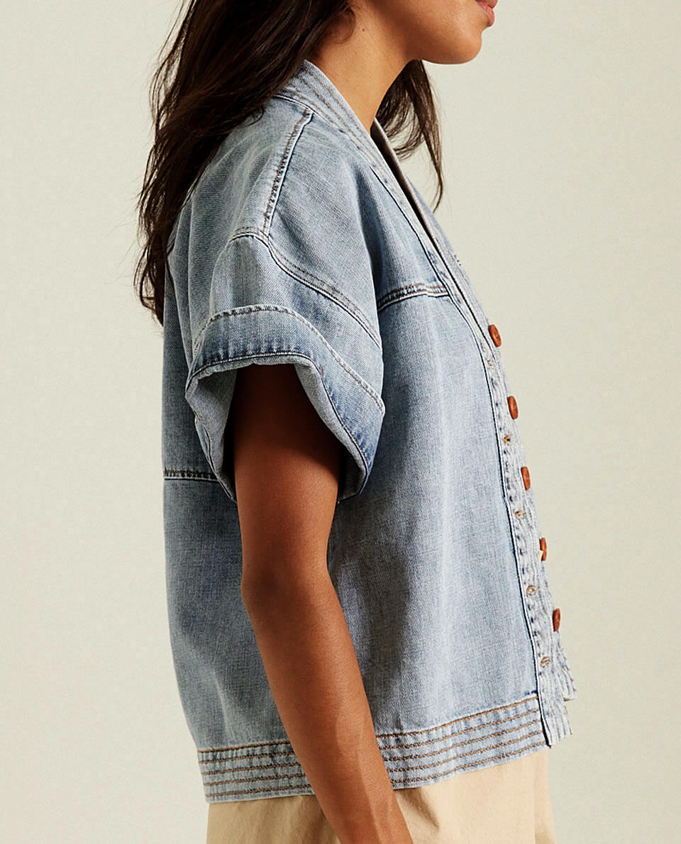 Veste-kimono denim "Xivry On Blue" - Ocean
