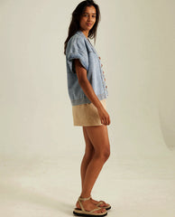 Veste-kimono denim "Xivry On Blue" - Ocean