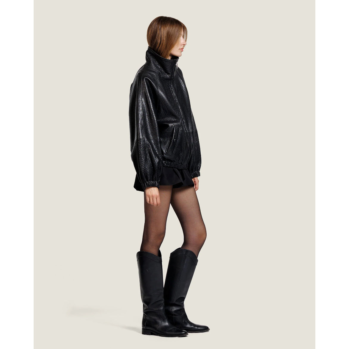 Bomber oversize cuir "Marley" - Noir
