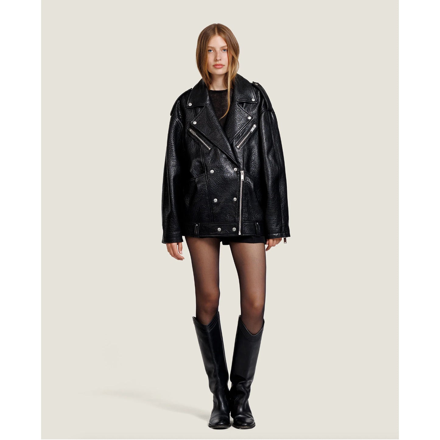 Perfecto oversize cuir "Carmel" - Noir