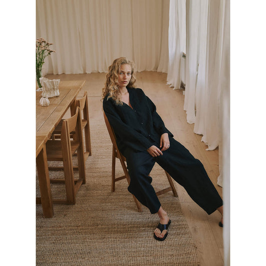 Pantalon barrel "Billie" lin - Black