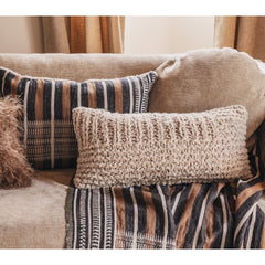 Coussin rayures & jacquard "Mylan" droit - Ecorce