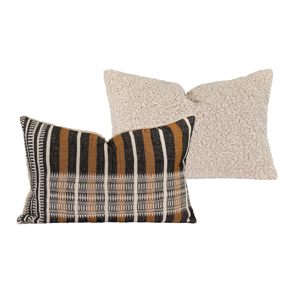 Coussin rayures & jacquard "Mylan" gauche - Ecorce