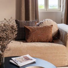 Coussin tweed & velours bi-face "Milton" - Cannelle