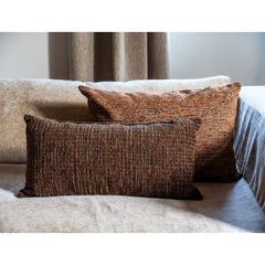 Coussin tweed & velours bi-face "Milton" - Cannelle