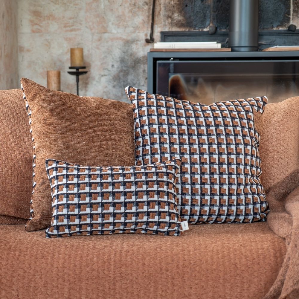Coussin velours & jacquard "Milo" - Cannelle