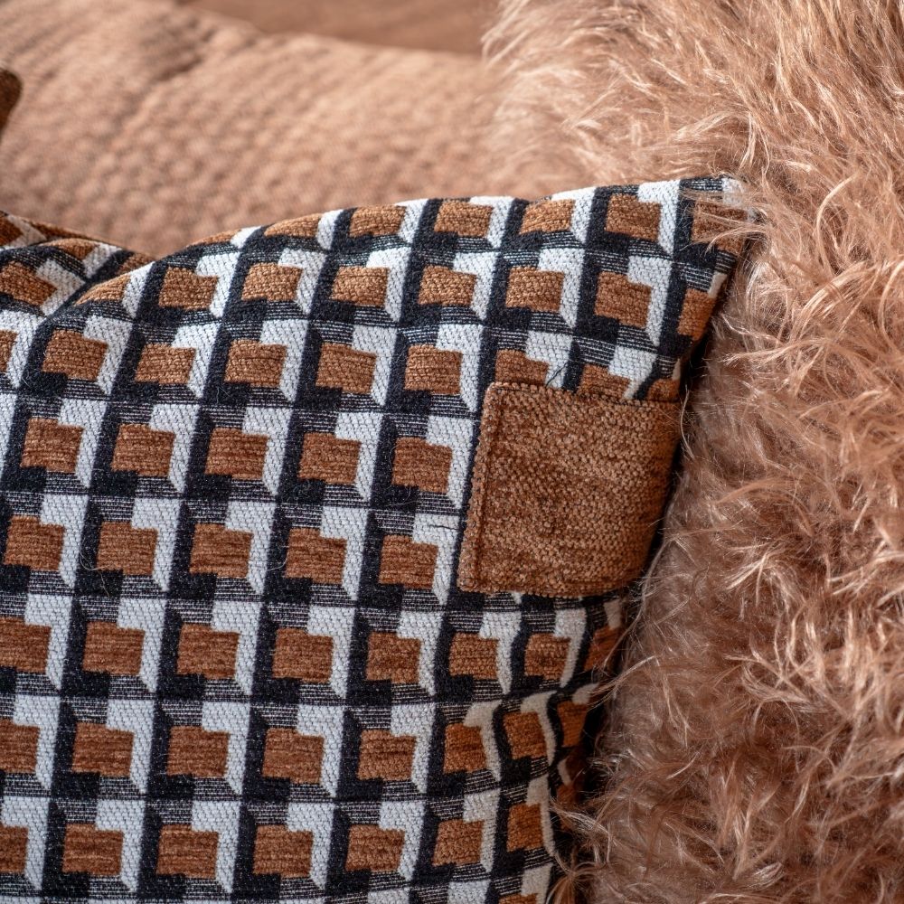 Coussin velours & jacquard "Milo" - Cannelle