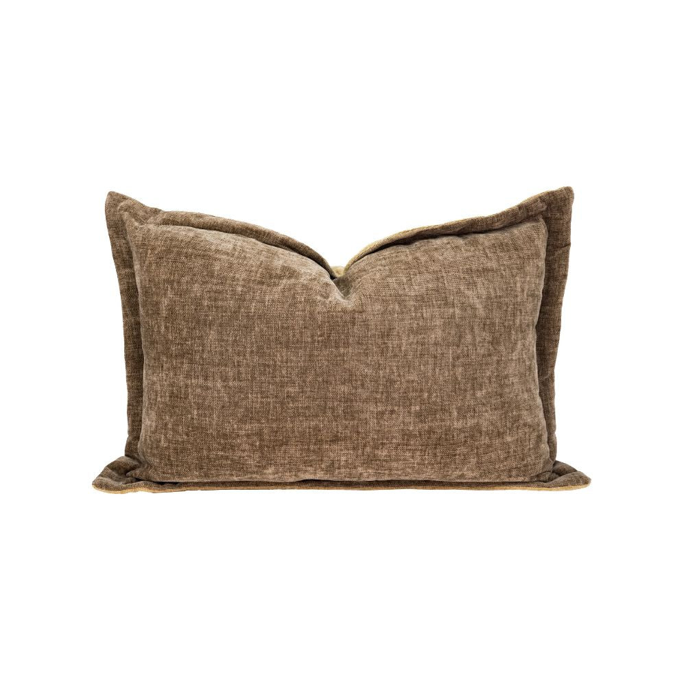 Coussin velours chenille "Zorro" - Macadamia/Noisette