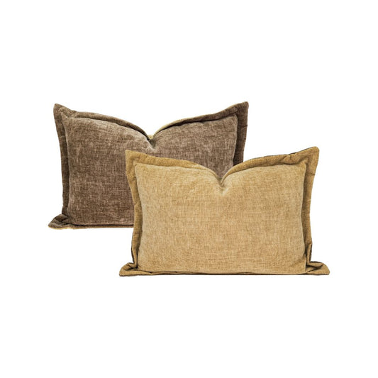 Coussin velours chenille "Zorro" - Macadamia/Noisette