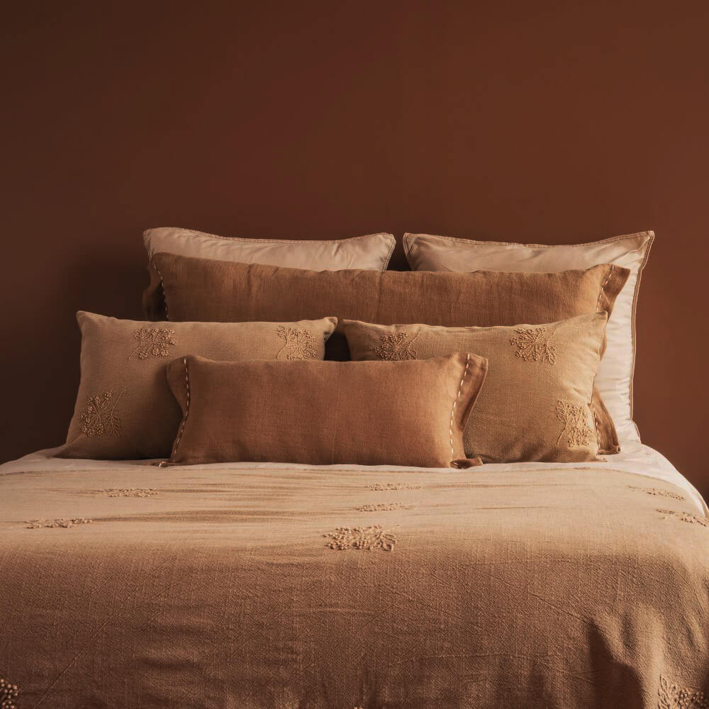 Plaid brodé "Donato" coton flammé  - Brown