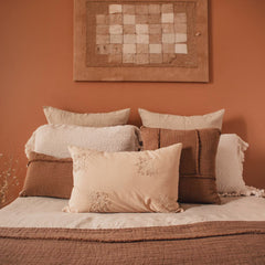 Coussin brodé "Domingo" coton flammé  - Poudre
