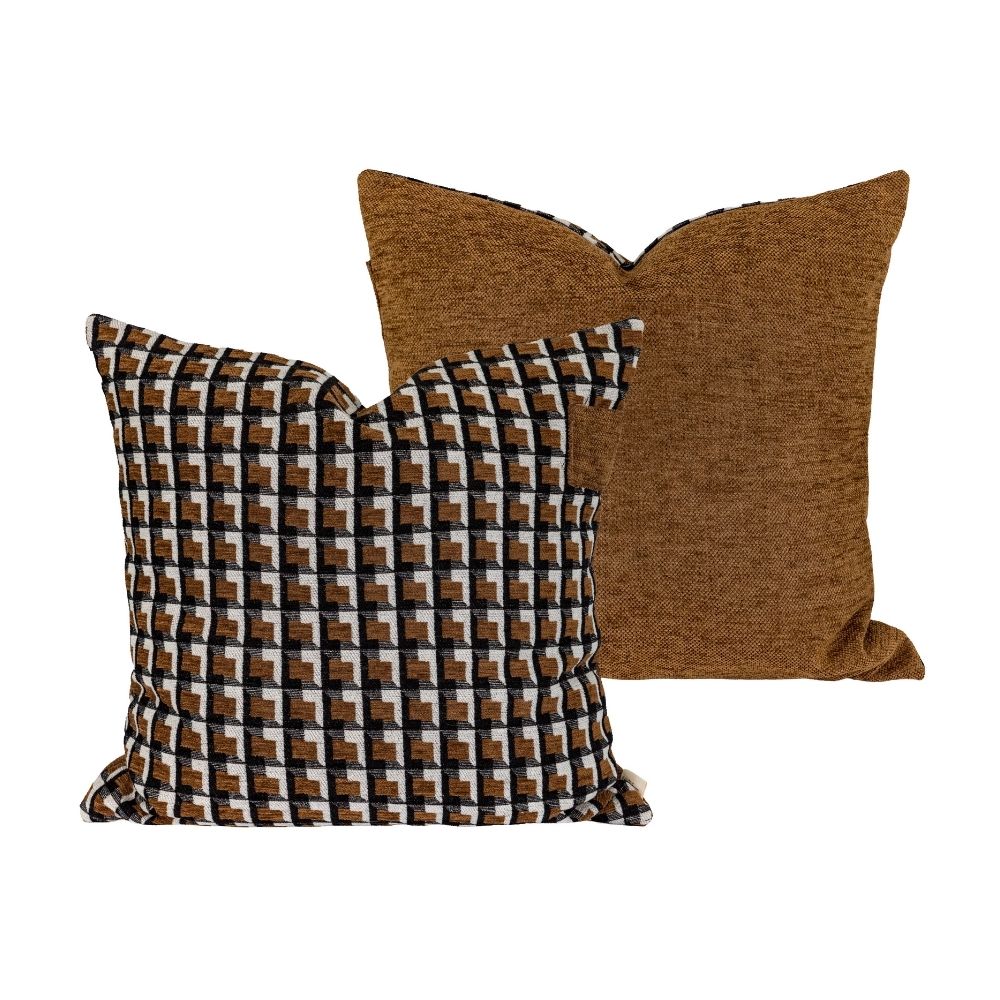 Coussin velours & jacquard "Milo" - Cannelle