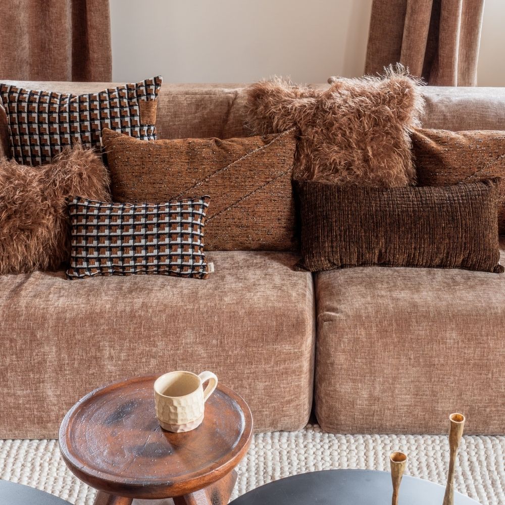 Coussin velours & jacquard "Milo" - Cannelle