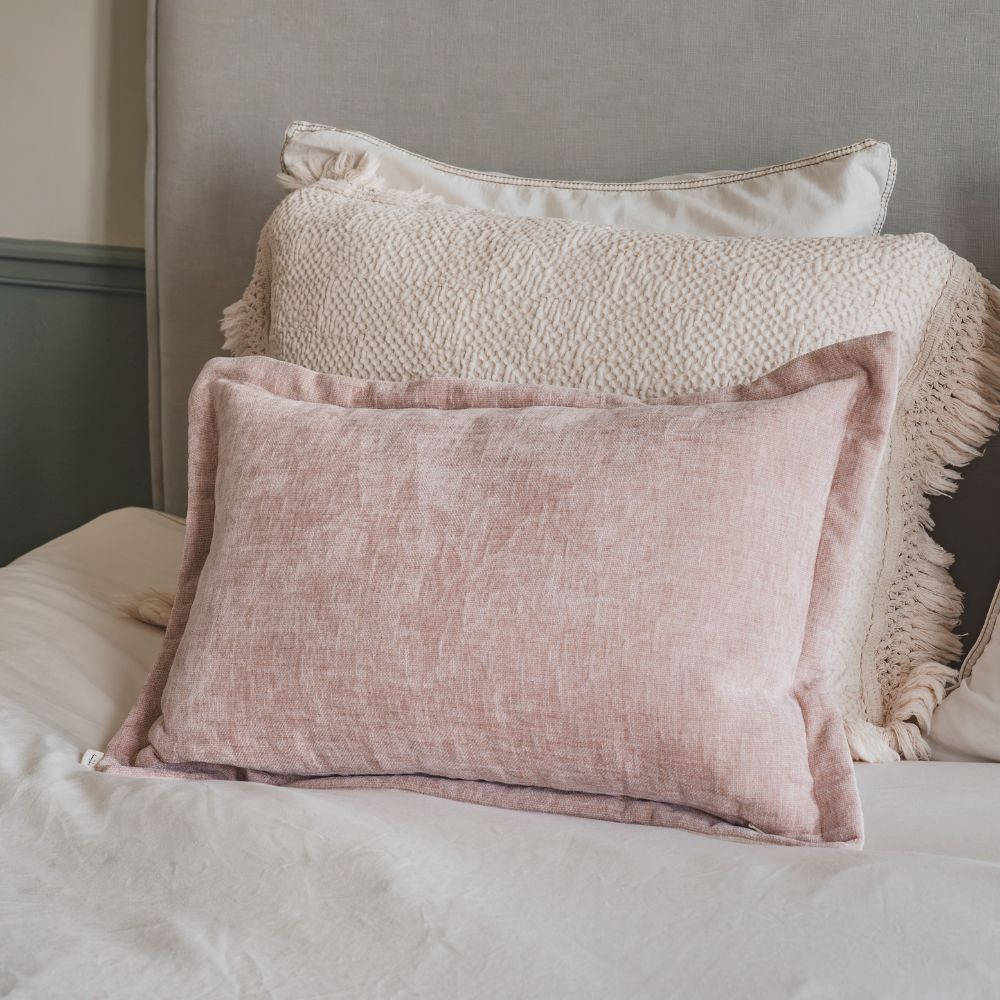Coussin velours chenille bi-face "Zorro" - Poudre/Nude