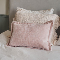 Coussin velours chenille bi-face "Zorro" - Poudre/Nude