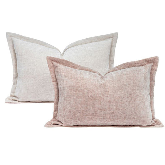 Coussin velours chenille bi-face "Zorro" - Poudre/Nude