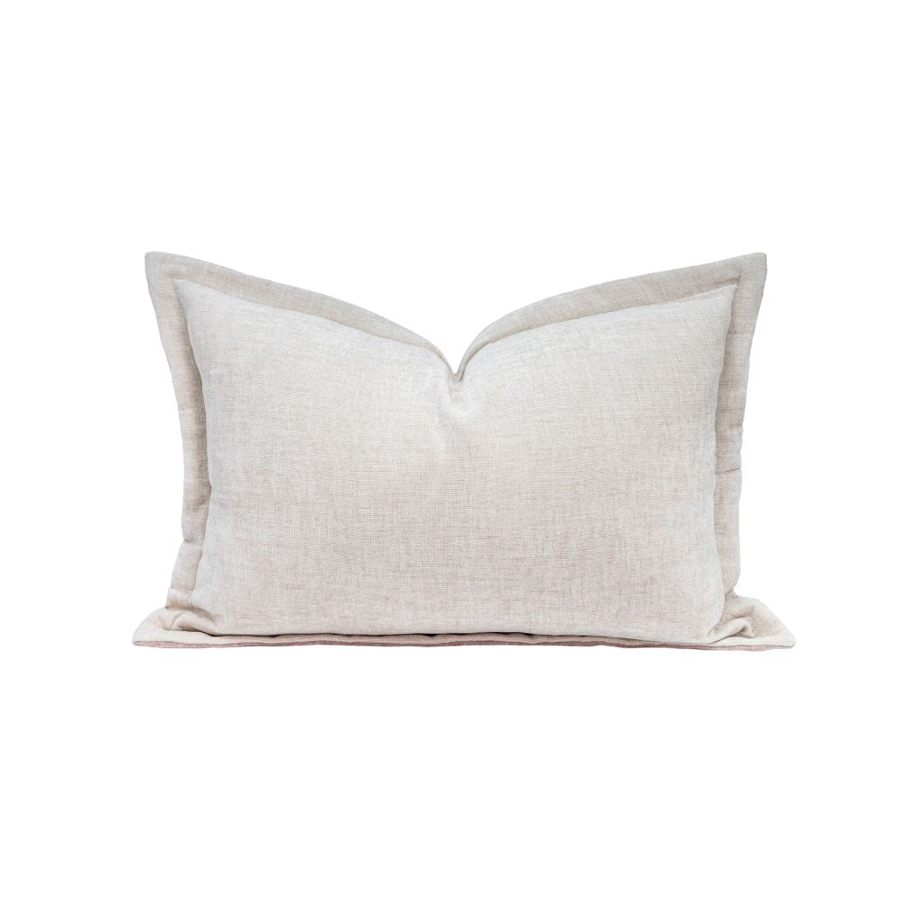 Coussin velours chenille bi-face "Zorro" - Poudre/Nude