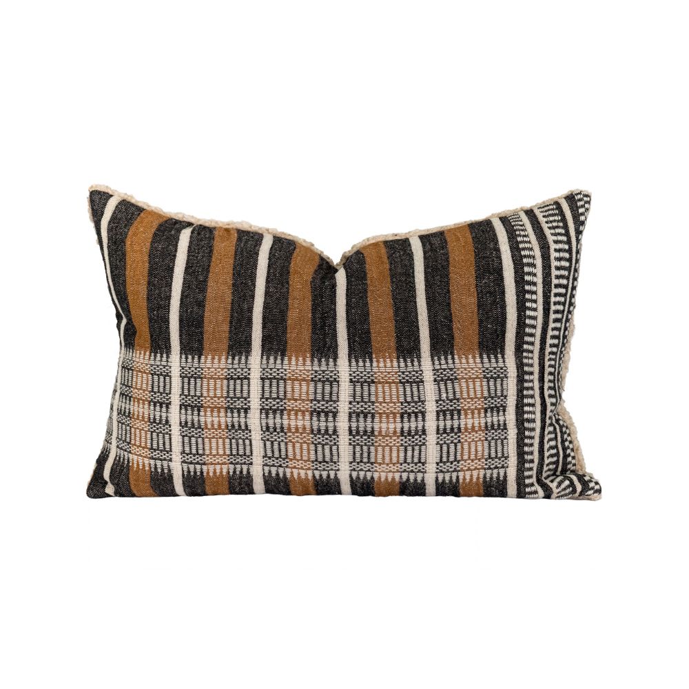 Coussin rayures & jacquard "Mylan" droit - Ecorce