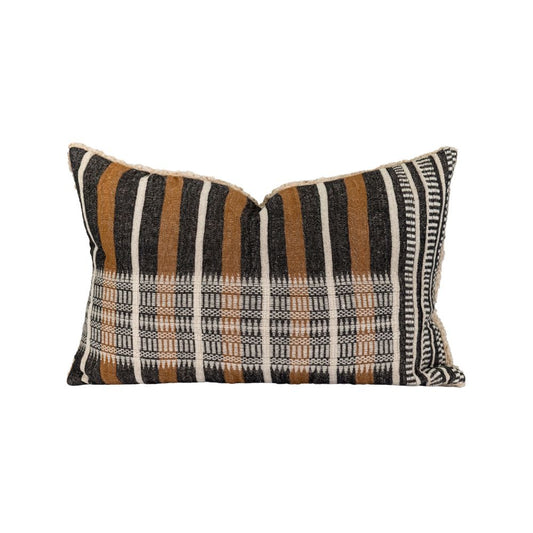 Coussin rayures & jacquard "Mylan" droit - Ecorce