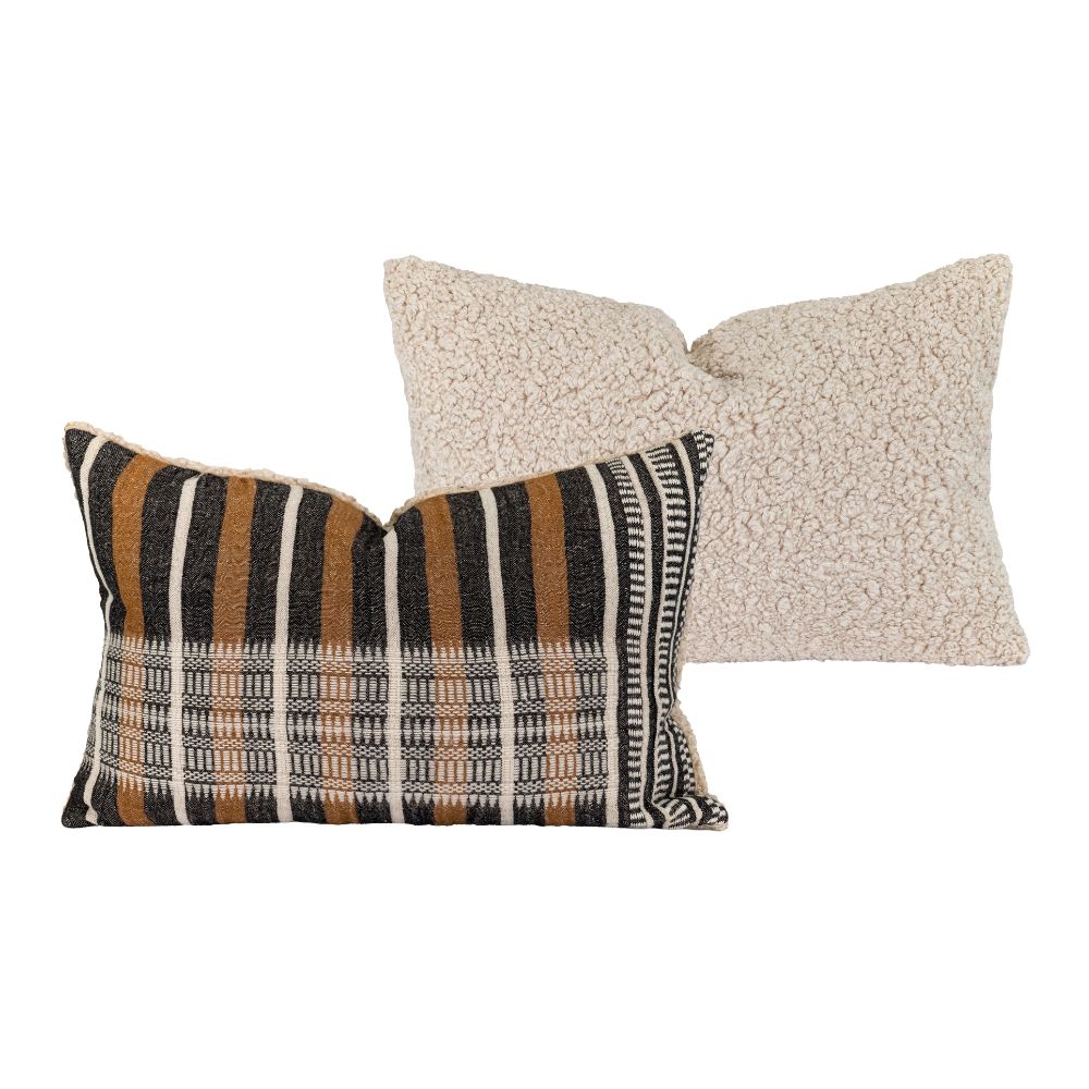 Coussin rayures & jacquard "Mylan" droit - Ecorce