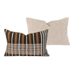 Coussin rayures & jacquard "Mylan" droit - Ecorce