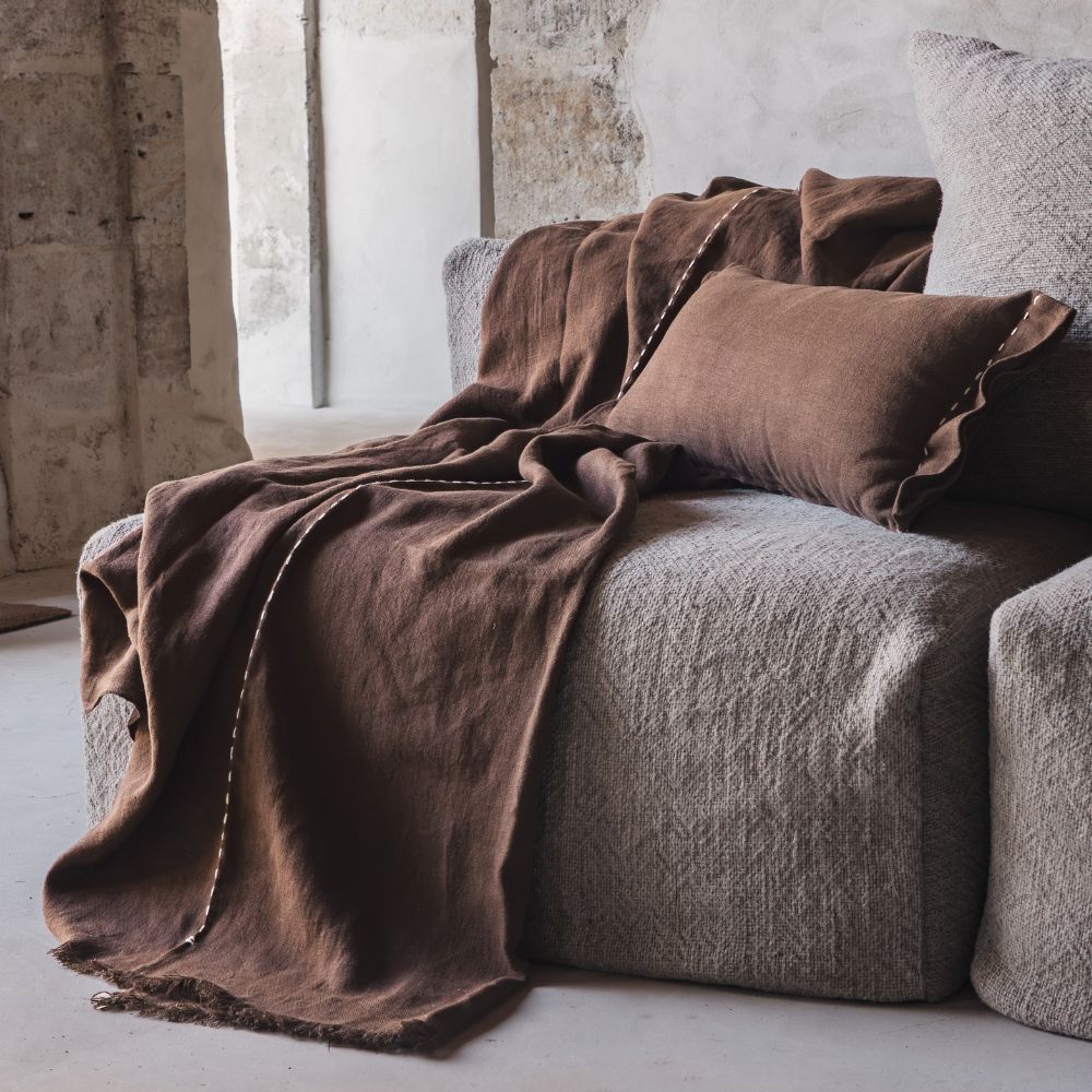 Coussin "Copper" lin brodé - Bison