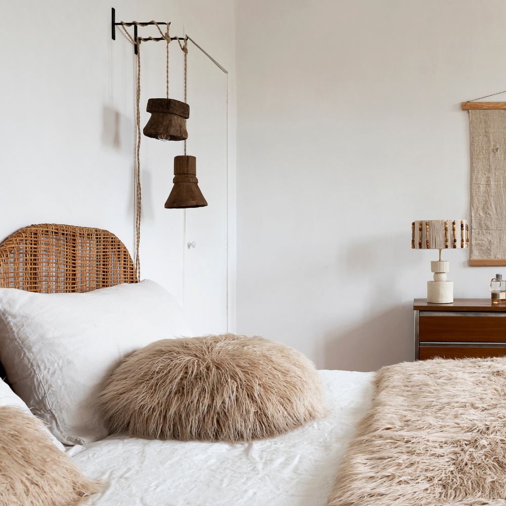 Coussin rond "Vadim" fourrure - Vanille