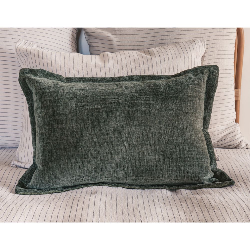 Coussin velours chenille bi-face "Zorro" - Laurier