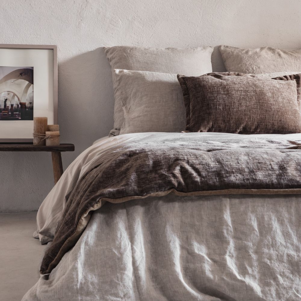 Édredon "Zeli" velours chenille bi-face - Macadamia/Noisette