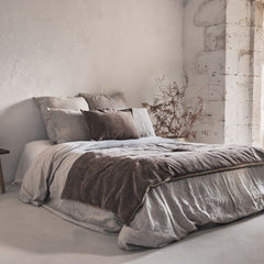 Édredon "Zeli" velours chenille bi-face - Macadamia/Noisette