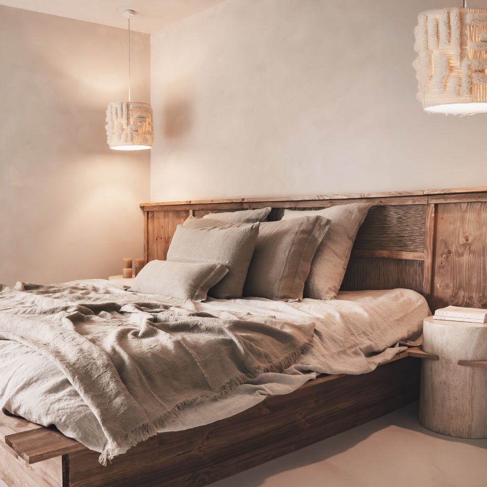 Coussin "Comics" lin brodé - Sable