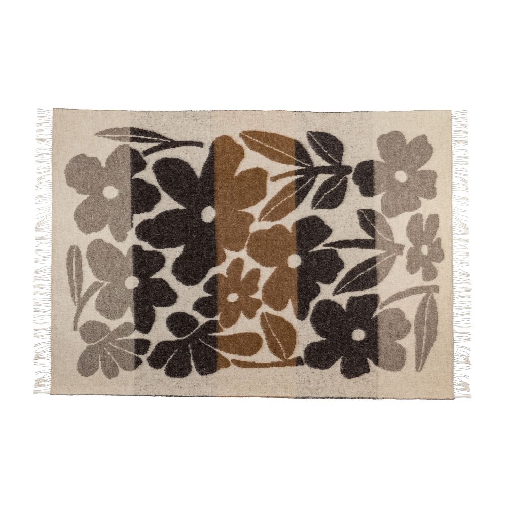 Plaid en laine à motifs fleuris "Madonne" - Cacao