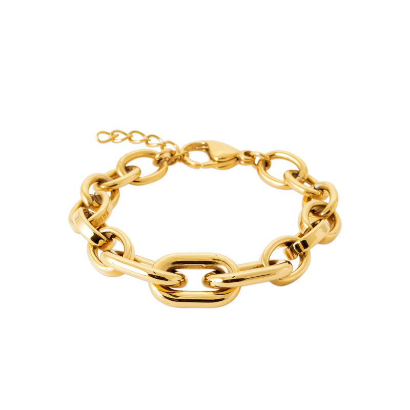 Bracelet chaîne maillons larges acier doré