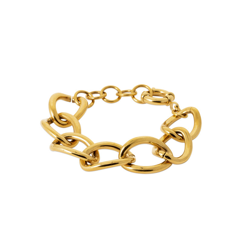 Bracelet chaîne maillons XL ronds acier doré