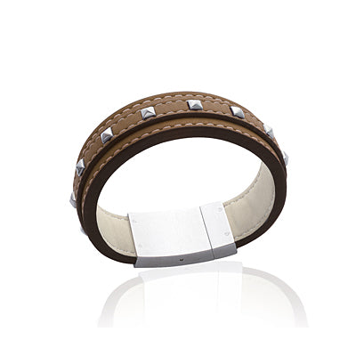 Bracelet "studs" cuir & acier - Brun
