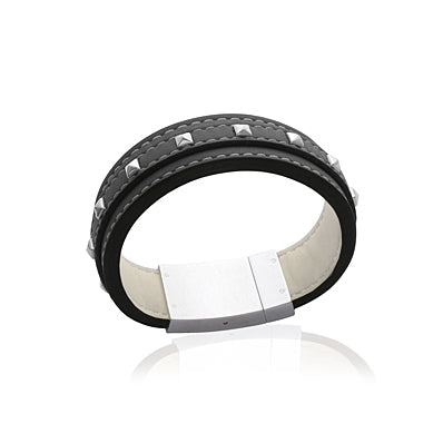 Bracelet "studs" cuir & acier - Noir