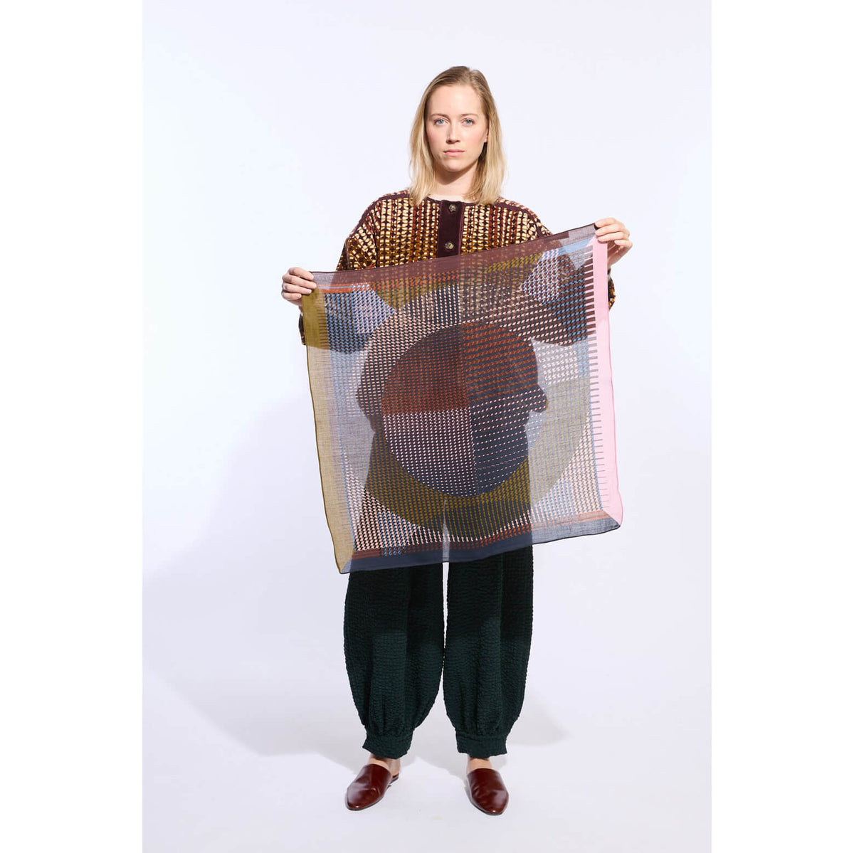 Carré "Op" - Kaki/rose
