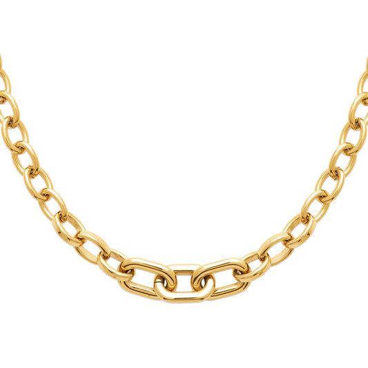 Collier chaîne maillons larges - acier doré