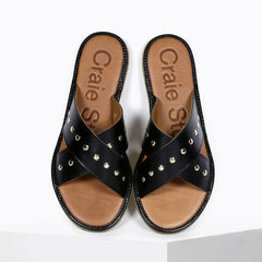 Sandales "Infinity" cuir rivets - Noir