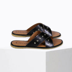 Sandales "Infinity" cuir rivets - Noir