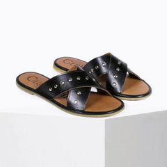 Sandales "Infinity" cuir rivets - Noir
