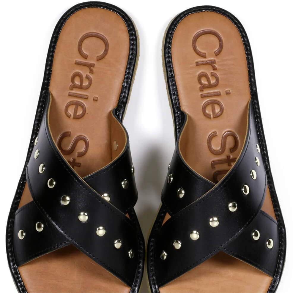 Sandales "Infinity" cuir rivets - Noir