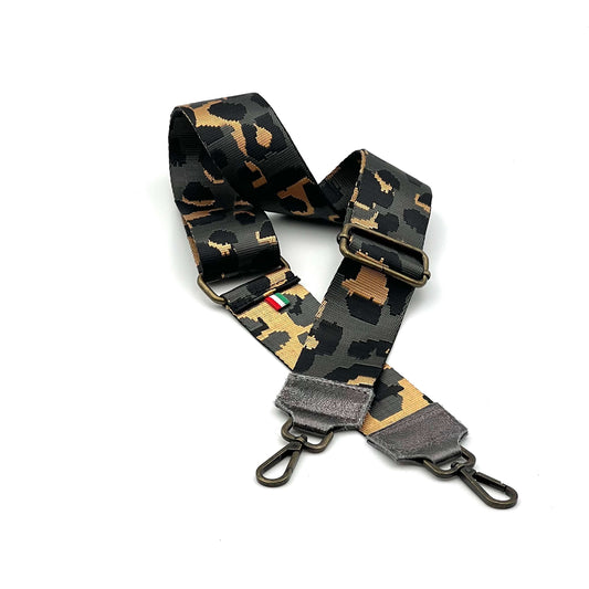 Bandoulière Léopard - Cuir gris acier